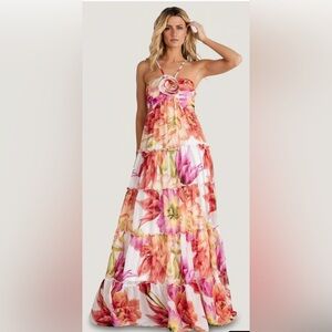 Baltic Born Floral Red and Pink Maxi Dress - Size Small